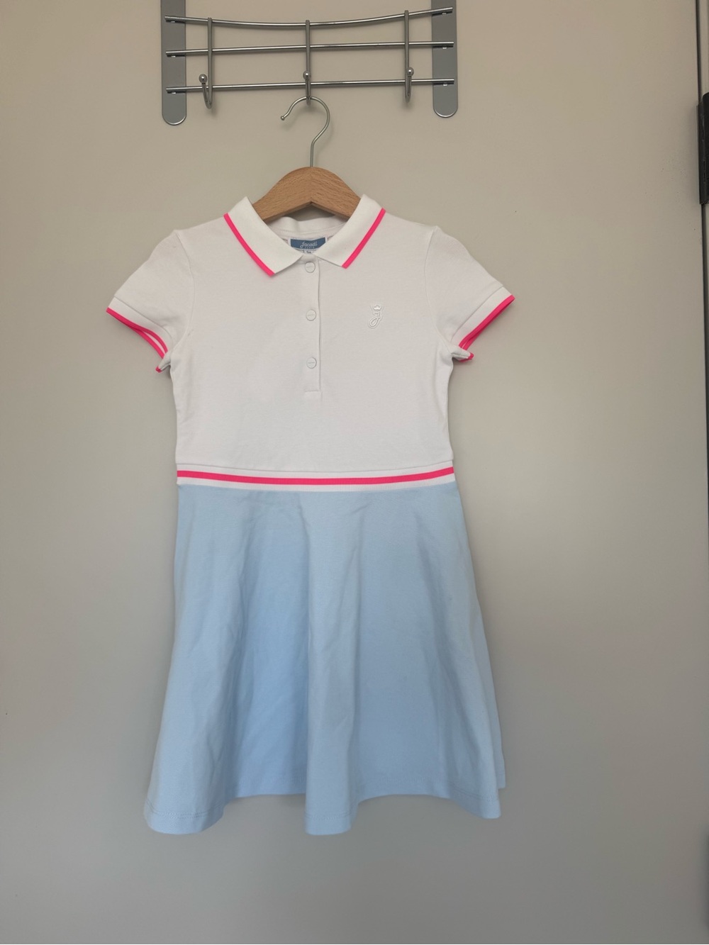 NWT Jacadi Paris Piqué Knit Polo Dress With Electric Pink Trim